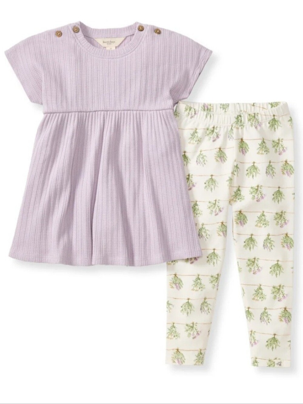 Burt's Bees Fresh Herbs Lavender Ribbed Tunic & Floral Legging Set, Size 3T